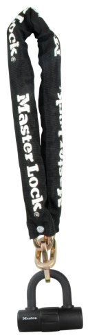 Master Lock Black Outdoor Hardened Steel Link Chain with Mini U-Lock for Securing Bikes, Motorcycles, and Electric Scooters, Chain Length is 3 ft x 3/8 in, Mini U Lock is 3.5in W x 0.55 in Dia 8234EC