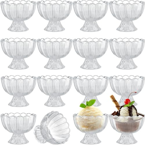 Hushee 12 Pcs Small Ice Cream Bowls 5.1 oz Footed Tulip Glass Dessert Bowls Parfait Glasses Clear Dessert Cups Dishes for Fruit Salad Milkshakes Sundaes Snacks Cocktails Condiment Party