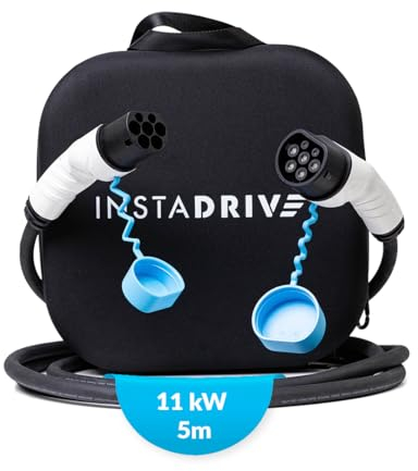 INSTADRIVE Cavo di ricarica da tipo 2 a tipo 2 per auto elettriche, 16 A, 11 kW, 3 fasi, 5 metri, per la ricarica di auto elettrica (EV) e plug-in ibrido (PHEV) a portafoglio e stazioni di ricarica,