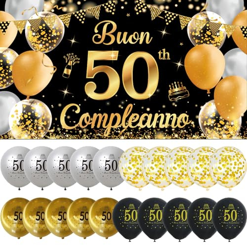 Festone Compleanno 50 Striscioni Buon Compleanno Palloncini Happy Birthday | Striscioni Buon Compleanno 50 Anni Festone e Sfondo per Festa di Compleanno Addobbi Decorazioni Happy 50th Birthday