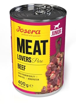 JOSERA Meat Lovers Junior Pure Beef (6 x 400 g) | Junior | Premium Nassfutter für Welpen & Junghunde | extra viel Rindfleisch & Lachsöl | getreidefrei | Alleinfutter | Hundefutter nass | 6er Pack