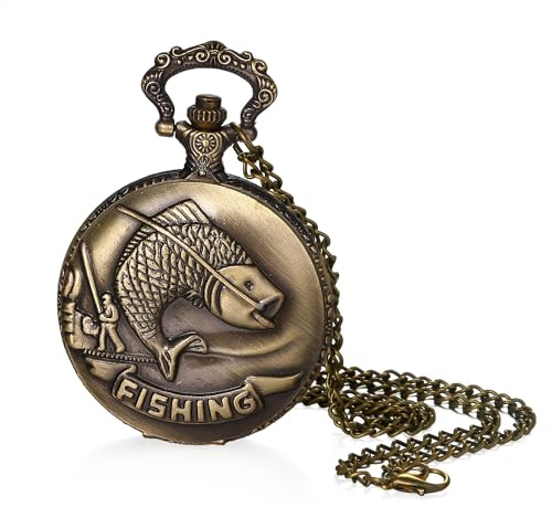 JewelryWe Vatertagsgeschenk Taschenuhr Herren Retro Zahnrad/Schädel/Römische Ziffern/Sternzeichen Weltkarte Kettenuhr Analog Quarz Uhr Anhänger mit Halskette Kette Bronze Geschenk für Männer