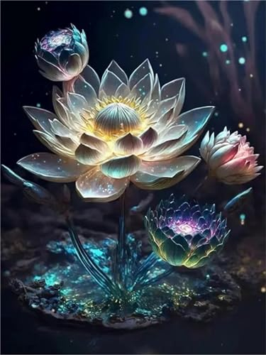 Diamond Painting, Diamant Painting Bilder Kinder, 80x60cm Vollbohrer Malen Nach Zahlen Basteln Erwachsene Diamond Painting Set, Diamond Art Painting für Home Wall Dekoration Kristall-Seerosen S-8946
