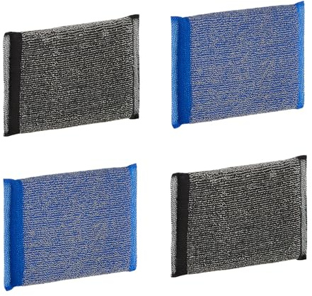 Maya - Pack de 4 Estropajos de Cocina para Limpieza de Acero Inoxidable en Ollas, Sartenes y Hornos sin Dejar Rayas | 13x9x1,7 cm | Esponjas Quita Grasa (INOX, Azul/Negro)