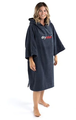 Dryrobe® Towel Robe - Poncho-Handtuch mit Kapuze zum Wechseln - Bio-Baumwolle 400 gsm - Erwachsene Kurzarm - Large - Dunkelblau