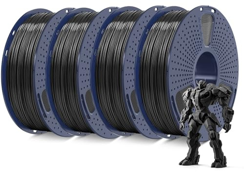 SUNLU 4KG ABS Filament 1.75 mm, 3D Drucker Filament Bündeln, Hoch Temperaturbeständiges ABS 3D Druckfilament, Hohe Festigkeit Schlagfest, 1 kg pro Spule, 4 Rollen, Schwarz