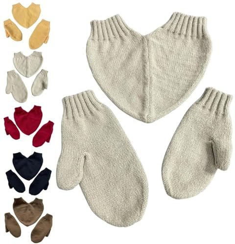 Strickhandschuhe für Paare, lustig, halten die Hände, Schatz, Weihnachten, Paare, Fäustlinge, 3 Stück, beige, One size