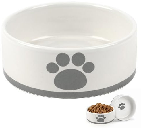 Dahaiwua Ceramic Dog Bowl, 4.3 Round x 1.6 Tall, Small Dog Food and Water Bowls, White, Perfect for Dogs Up to 20 lbs, Microwave and Dishwasher Safe, Small Size