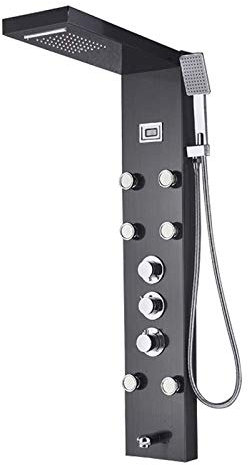 XFZJCHAP Shower system Black Bath Shower Thermostatic Mixer Shower Panel Rainfall Waterfall Massage Jets Shower Column Shower Faucet Tower Shower Set,Black