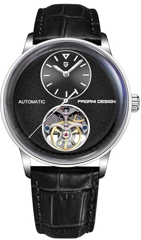 Orizontime Pagani Design - Relojes mecánicos automáticos para Hombre, Esfera de 42 mm, Correa de Cuero (Plata Negro)
