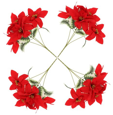 BESPORTBLE 4stücke Weihnachtliche Kunstblumen Blumenstrauß Mit Stielen Realistischer Künstlicher Weihnachtsstern Für Innenbereich Dekoration Winterblumen Künstlich Zur Zierde
