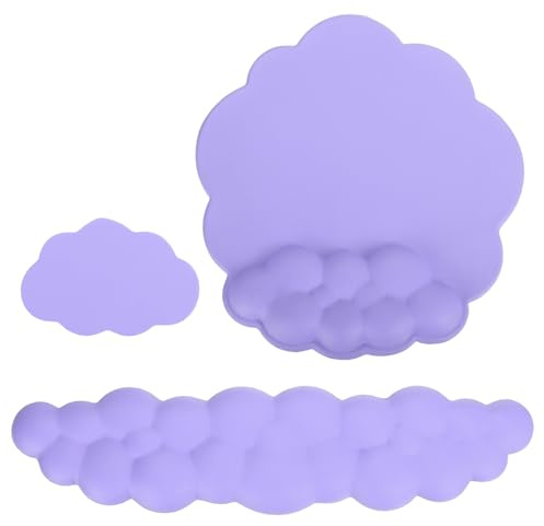 PATIKIL Cloud Keyboard Wrist Rest Set, Memory Foam Wrist Pad Support Ergonomic Gaming Mouse Pad with Coaster for Home Office Computer Laptop Working, Purple