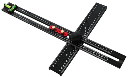 Multi -angular -working T Square con Burbuja de Nivel, Configuración de ABS, Línea Combinación Ajustable para Tareas Perforación y Marcado, Aleación Aluminio Negro 54 Cm