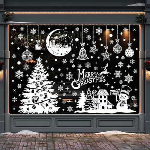SULOLI 202 Pezzi Adesivi Finestre di Natale,Vetrofanie Natalizie | Stickers Riutilizzabili Decorazioni Fiocchi di Neve,Renna,Albero di Natale