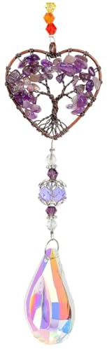 LIUYIDM Solfångare kristall 33 cm utsökt kristall hjärtformade ornament healing sollivsträd solfångare, lämplig för fönster, heminredning (ametist)