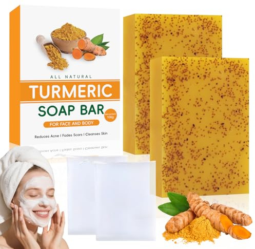 2PCS Kojisäure-Seife,Kurkuma Seifenstück,Turmeric Kojic Acid Soap Original | Vitamin C Seifenstück, Entfernung dunkler Flecken und Mitesser, 2 Bars X 100