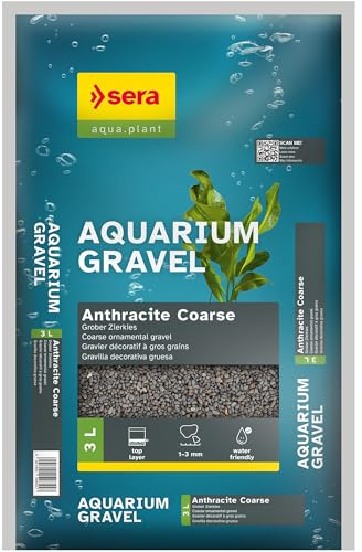 sera Aquarium Gravel Anthracite Coarse 3 L | Bodengrund für alle Süßwasseraquarien | verträglich für Fische, Welse und Garnelen | natürliche Optik | 3 Liter Inhalt | Anthrazit - grob