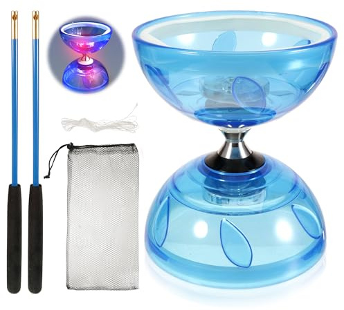 Diabolo - Runner da giardino a LED con cuscinetto a sfera, diabolo luminoso al buio, 4 colori, luce per bambini, adulti, principianti, professionisti, diabolo, gioco da giocoliere per interni ed