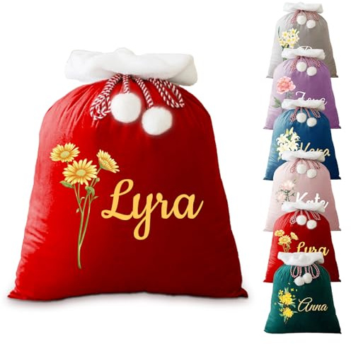 XSTZR Personalisierter Weihnachtsmann-Sack - Individueller Weihnachtssack mit Namen, Urlaubs-Geschenktüte für Kinder & Erwachsene, große wiederverwendbare Weihnachtsmann-Geschenktüte