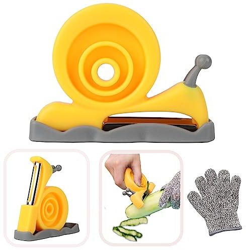 Kibbidea Vegetable Peeler, Kids Potato Fruit Peeler for Kitchen with Cut-proof Glove, Kids Cute Kitchen Accessories (Yellow)