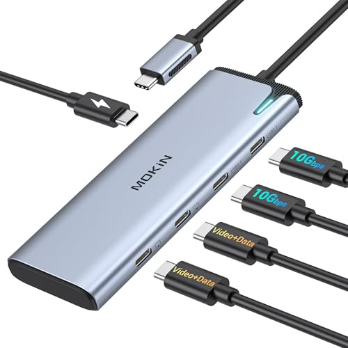USB C Hub Multiport, MOKiN Typ C 5-in-1 Adapter mit doppelter 4K@60Hz Videoausgang, schneller PD-Ladevorgang 100W, USB-C 3.1 10Gbps, USBC-Verteiler für Windows
