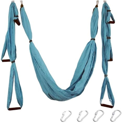 NDSJAIE Columpio Yoga Aereo Juego de hamacas aéreas for Yoga, Pilates, Hamaca, Correa Gimnasio, Vuelo y balanceo, Dispositivo tracción aérea, Equipo Fitness for el hogar(Light Blue)