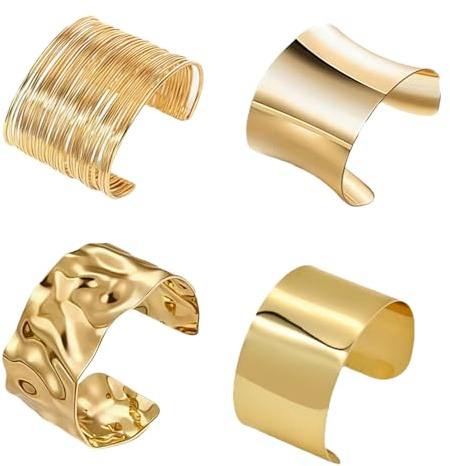 APRRMLIZW Pulsera Ancha Mujer Dorada Ajustable, 4 Piezas Brazaletes Abiertos Anchos Estilo Minimalista Irregular Joyería Brazalete Brazo Ancho Irregular Tipo Adecuado Para Regalo De Fiesta