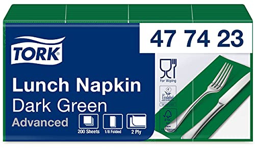 Tork 477423 dunkelgrüne Lunchservietten 1/8 gefaltet / 2-lagige, vorgefaltete Papierservietten für Snacks & kleine Gerichte / Advanced Qualität / 10 x 200 (2000) Servietten / 32,6 x 33 cm (B x L) | 1/8 gefaltet, 2-lagig, vorgefaltete Papierservietten für Snacks & kleine Gerichte / Advanced Qualität / 32,6 x 33 cm (B x L)