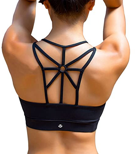 YIANNA Damen Sport BH Ohne Buegel Bequem Bustier Elastizität Fitness Yoga Sports Bra Crop Top mit Abnehmbare Gepolstert Schwarz,YA139 Size XL