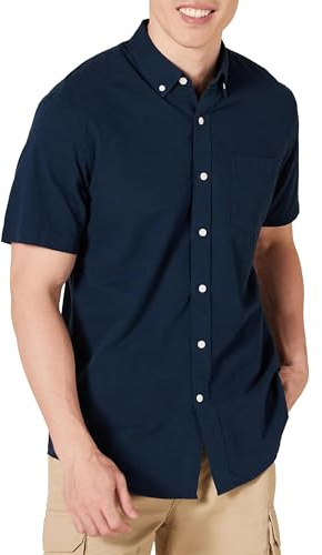 Amazon Essentials Men's Short-Sleeve Oxford Shirt with Pocket, Navy, Small