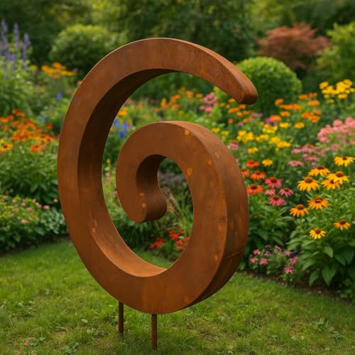 Zen Man Edelrost Gartenstecker Rost Gartenfigure aus Metall 1mm Gartenskulpture Gartendeko Handarbeit L55 B8 H67cm 029812