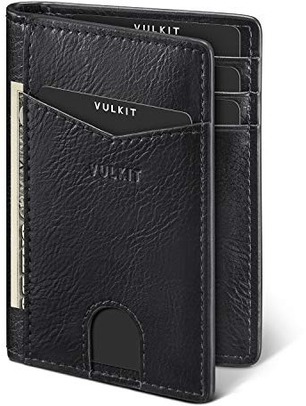 VULKIT Herren Leder Kartenetui mit RFID NFC Schutz Schlanke Geldbörse Kartenbörse mit 10 Kartenfächern