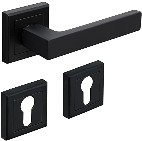 HardwareStore Türbeschlag Drückergarnitur Türgriff BB PZ WC Schwarz Matt Eckig Türdrücker Aluminium (PZ - Profilzylinder)