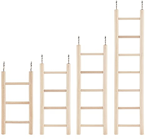 AHANDMAKER 4 Stück Vogeltreppe Aus Holzleiter, Vier Größen Vogel-Kletterspielzeug Aus, Birds Steps Kletterbrücke Holzleiter Für Papagei, Sittich, Kakadu, Lovebirds