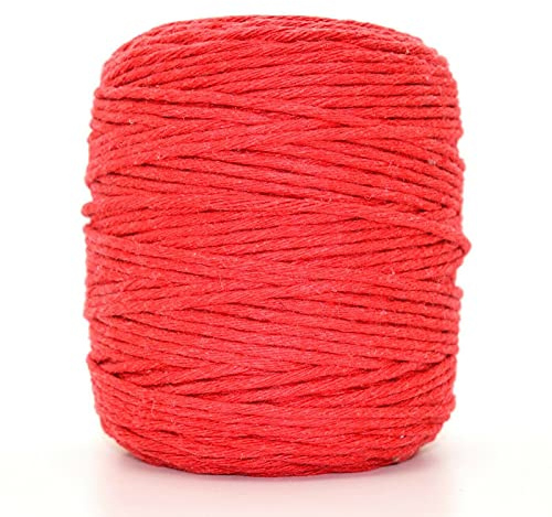 Premium Red Macrame Cord, 100 m / 328 ft of 5 mm Thick Natural Cotton Thread Yarn Macrame Rope for Wall Hangings, Plant Hangers, DIY Crafts, Home Decorations, Gift Wrapping (Reel)
