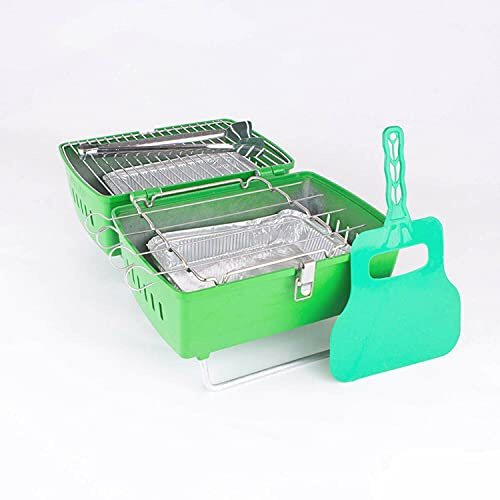 OMAC Holzkohlegrill Tragbar Klappgrill Faltgrill | Grün Outdoor Picknickgrill Zubehör 13 tlg BBQ (Grün BBQ)