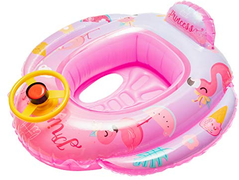 WATINC Baby Swimming Inflatable Float Flamingo Pattern Inflatable Float Swimming Ring Infant Boat Pool Ring Yacht Swimming Rings Summer Pool Float Toddler Baby Inflatable Float for Baby Aged 1-3