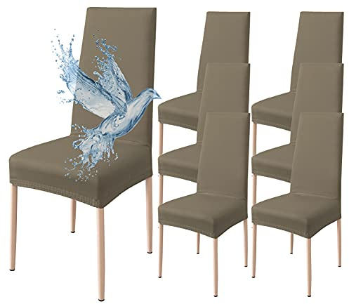 Poligino Stuhlhussen 6er Set Wasserdicht Stretch Universale Weich und Bequem, Stuhlbezug für Haus, Küche, Hochzeit, Restaurant, Party, Hotel, Zeremonie, Bankett - Taubengrau