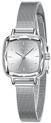 CIVO Damen Uhr Wasserdicht Minimalistisch Rechteck mit Edelstahl Mesh Armband Mode Kleid Elegant Beiläufig Quarzuhr für Damen