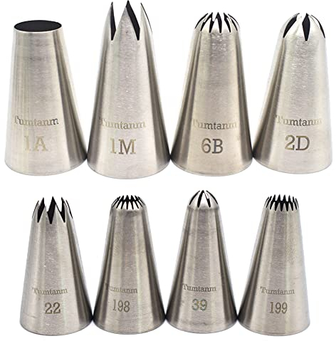 Tumtanm Open Star Spritztüllen, 8 Stück, Edelstahl, große Spritztüllen, Spritztüllen-Set zum Backen und Kuchen