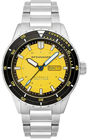 Spinnaker Herren 43mm HASS Automatik Safety Yellow Uhr mit massivem Edelstahlarmband SP-5099-33