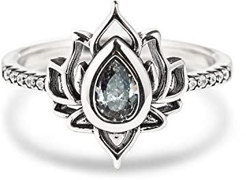 STORYJEWELLERY Sterling Silver Cubic Zirconia Lotus Promise Rings for Women, Dainty Lotus Flower Rings, Inspirational Jewelry Gifts for Her, Birthday Christmas Valentines Gifts (all silver 07)