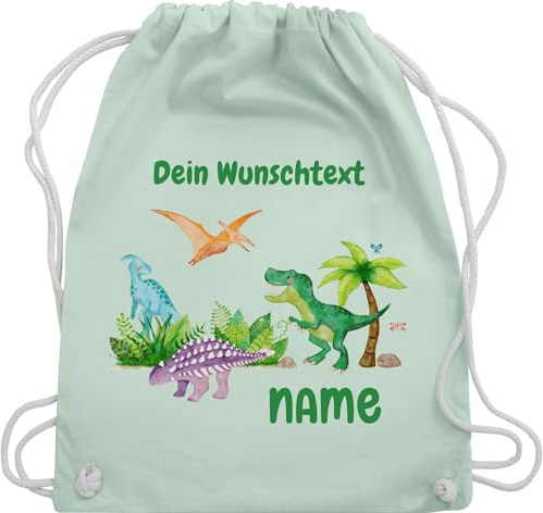 Turnbeutel Rucksack - Tiere - Dino Dinos Dinosaurier - Unisize - Pastell Grün - dinosaurier-rucksack personalisierte kindergarten beutel tier trex stoffbeutel kinder wäschebeutel kita tieren name