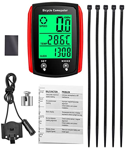 CNANRNANC Fahrradtacho Verdrahtet,Fahrrad Comupter Wasserdichter Fahrrad-Tachometer mit Kabel LCD Computer Geschwindigkeits Kilometerzähler-R