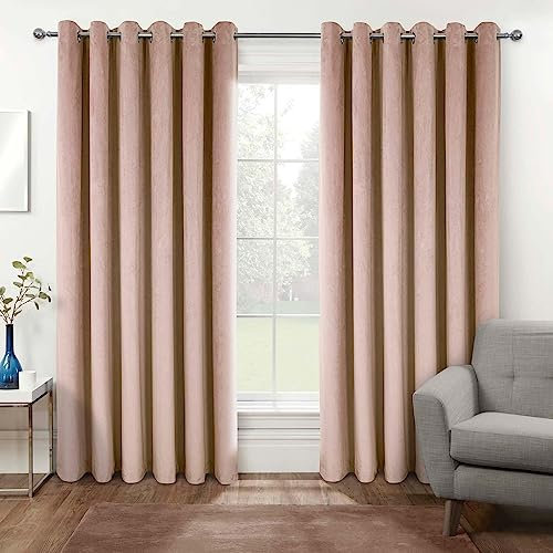 HOMESCAPES Pink Velvet Blackout Curtains 46 x 72 (117 x 183 cm) Eyelet Thermal Insulated Curtains with 100% Ultra Blackout 3 Pass Coating Fully Lined Readymade Curtains