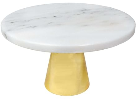 INTIRILIFE Piatto per Torte, Alzata per Torte con Base Dorata e Piatto in Marmo - 20 x 11.3 cm - Piatto, Vassoio per Torte, Dolci, Vassoio Rotondo per Pasticcini