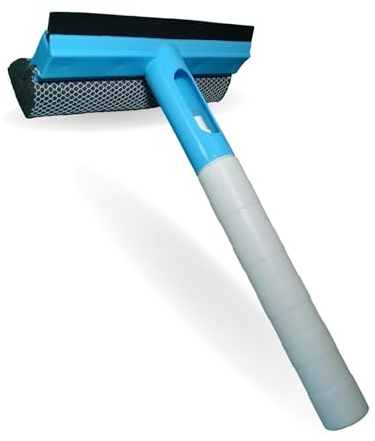 Limpia Cristales 3en1 rasqueta de Goma+Esponja limpiadora +depósito para Rellenar con líquido Limpiador. Limpiacristales Multiusos para el hogar, Coche u Oficina. (Azul)