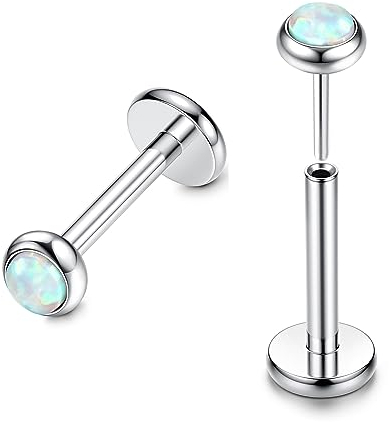 FIOROYAL 𝗚𝟮𝟯 Titan Lippenpiercing 16G 20G Nasenpiercing Gewindelose Push In Medusa Piercing 3mm CZ Opal Flat Piercing Ohr 6/8MM Helix Piercings Silber Helix Conch Labret Tragus Piercing Stecker