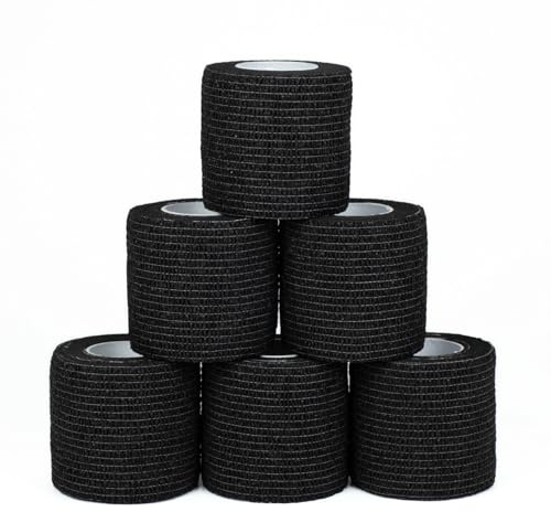 Rehband Athletic Cohesive Tape, self-Adhesive Bandage for Humans and Animals, Wound Dressing, Fixation Bandage, Elastic self-Adhesive Bandage, Colour:Black, Size:6 Rolls (Width 5.0cm)