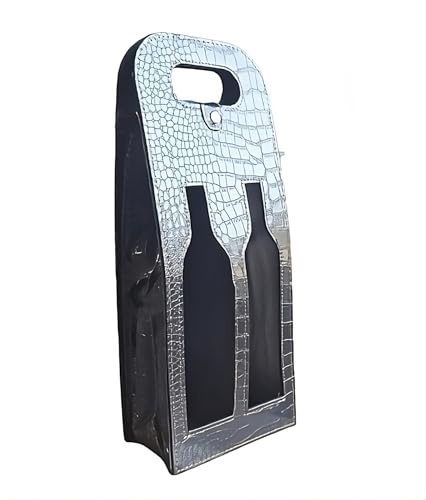 Geschenktasche aus Kunstleder mit Doppel-Ausschnitt in Braun | Weintasche mit Ausschnitt für zwei Weinflaschen | wiederverwendbare Geschenktüte | Weinbeutel | Tragbare Flaschentasche für Wein, Sekt